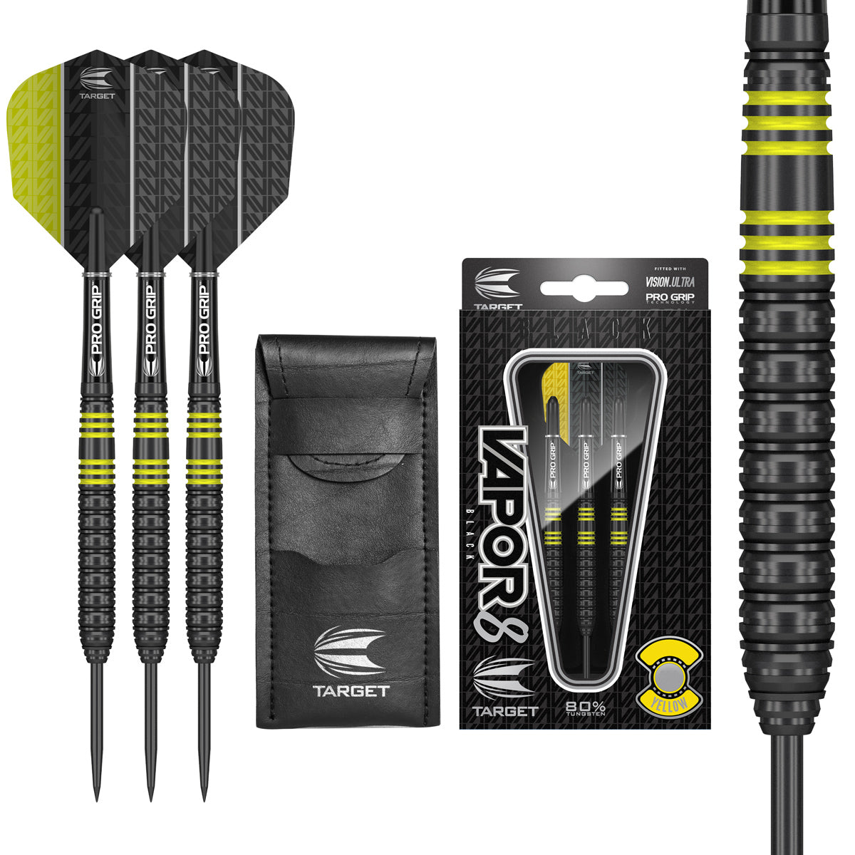 Vapor 8 Black with Yellow Rings Steel Tip Darts by Target - Vapor8 â Double Top Darts