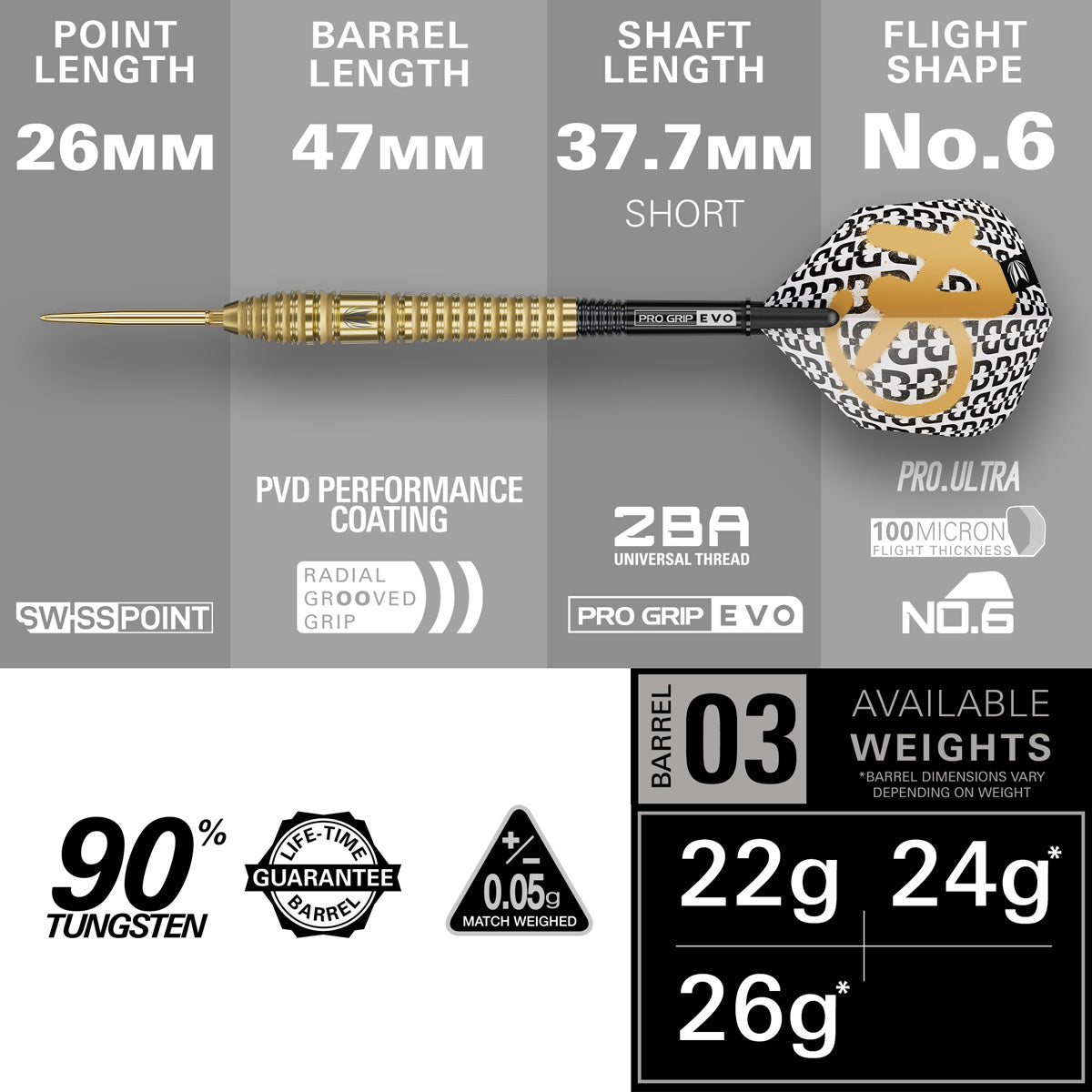 Target Bolide Envy 03 90% Tungsten SP Steel Tip Darts