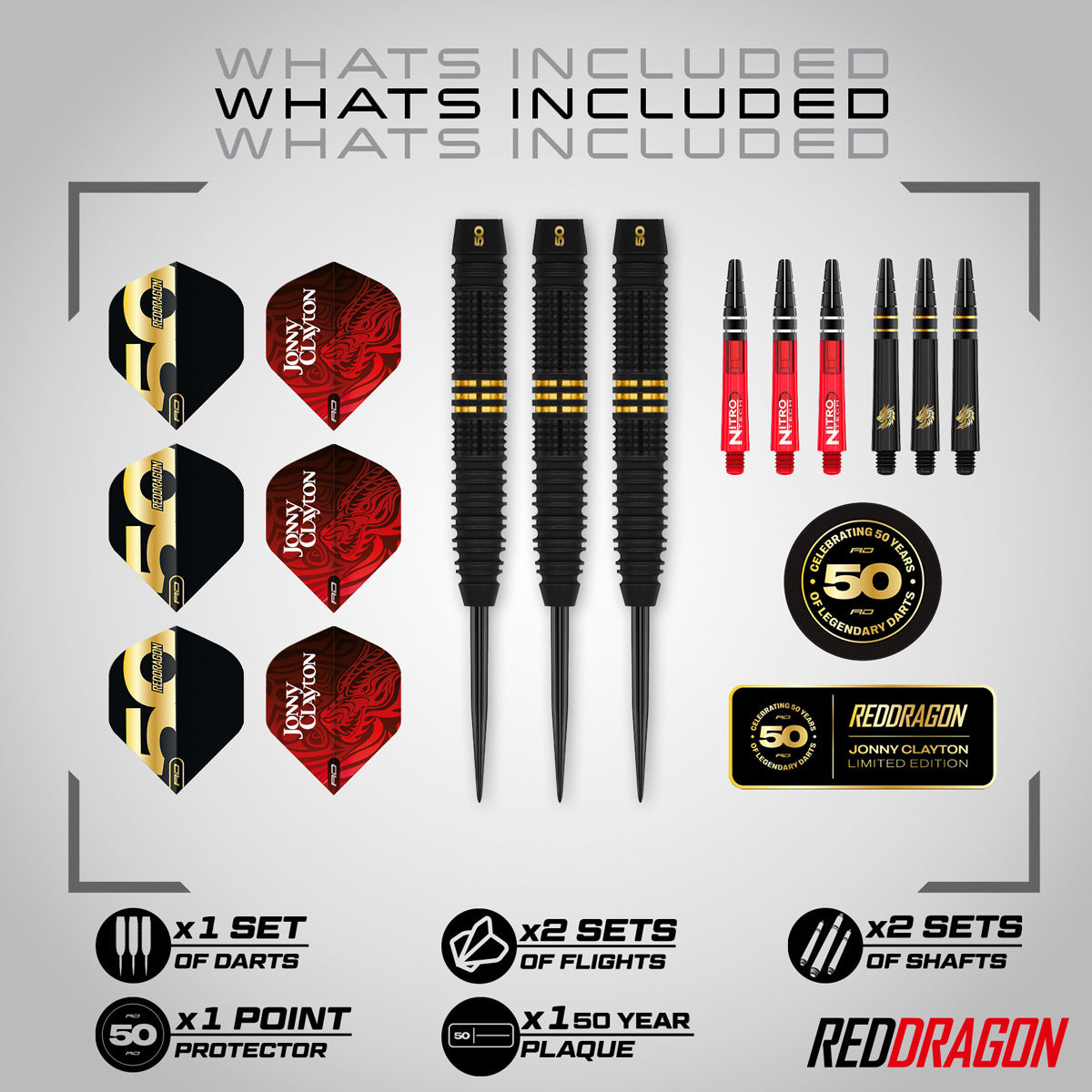 Red Dragon Jonny Clayton 50 Years Limited Edition 90% Tungsten Steel Tip Darts