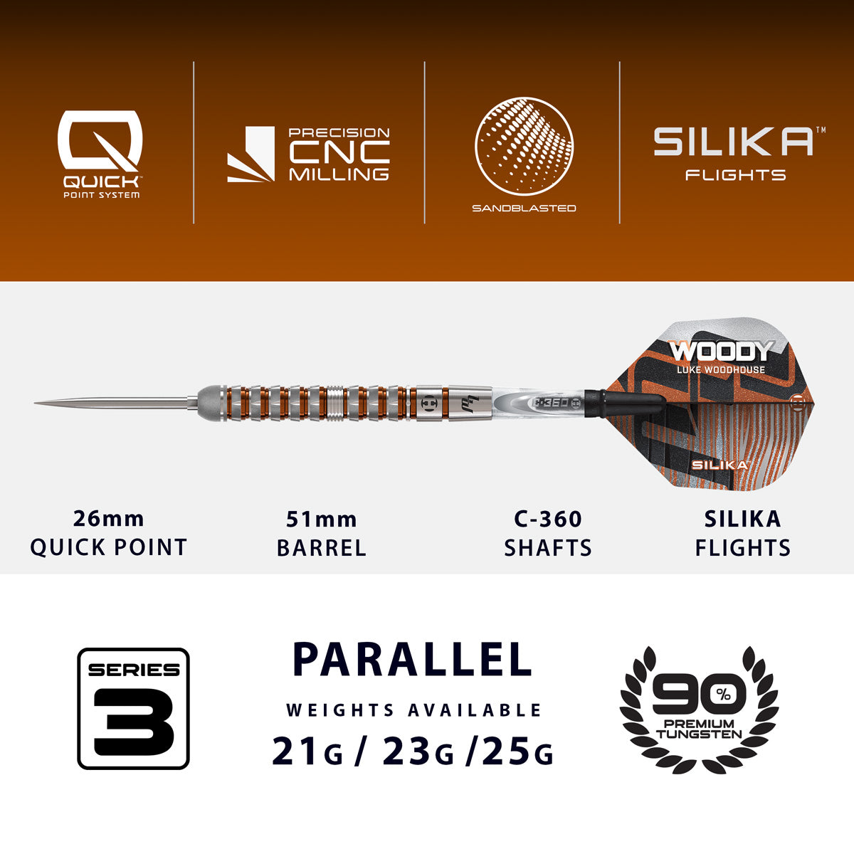Harrows Luke Woodhouse Series 3 90% Tungsten QP Steel Tip Darts