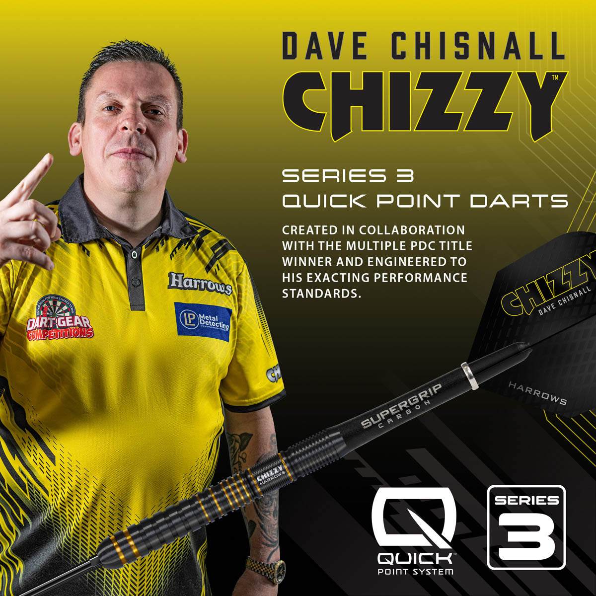 Harrows Dave Chisnall Chizzy Series 3 90% Tungsten QP Steel Tip Darts