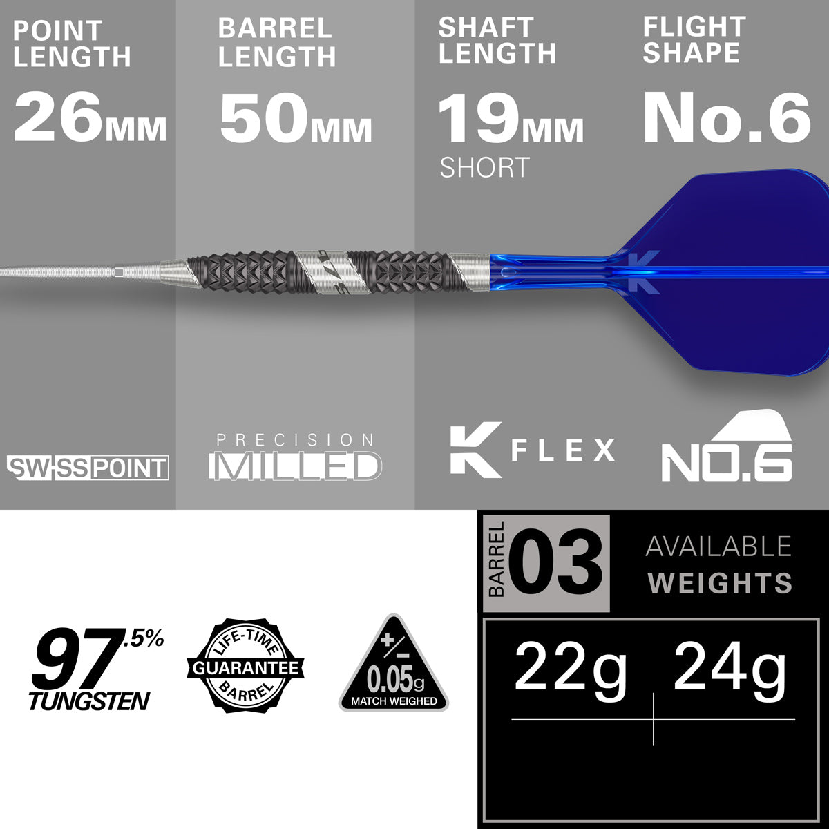 975 Ultra Marine 03 97.5% Tungsten Swiss Point Steel Tip Darts by Target