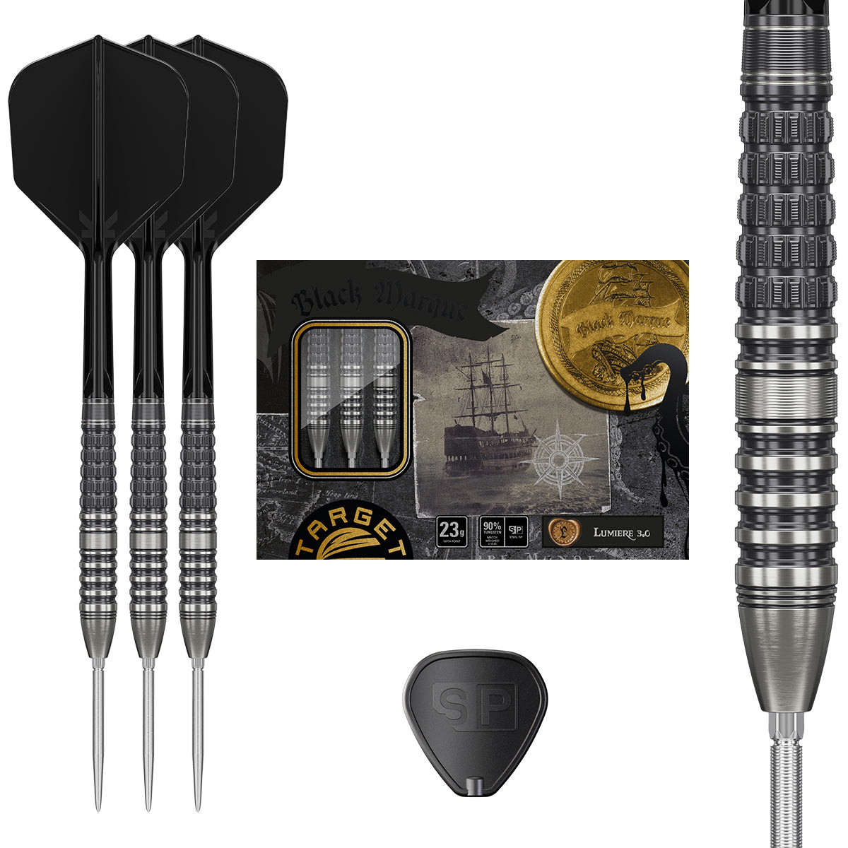 Black Marque Lumiere G3 90% Tungsten SP Steel Tip Darts by Target Japan