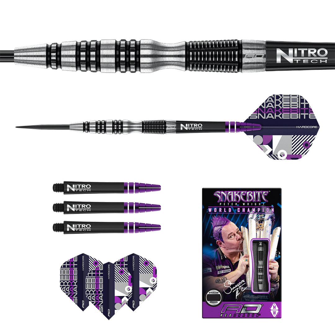 Peter Wright Snakebite Black Racer 90% Tungsten Steel Tip Darts by Red Dragon