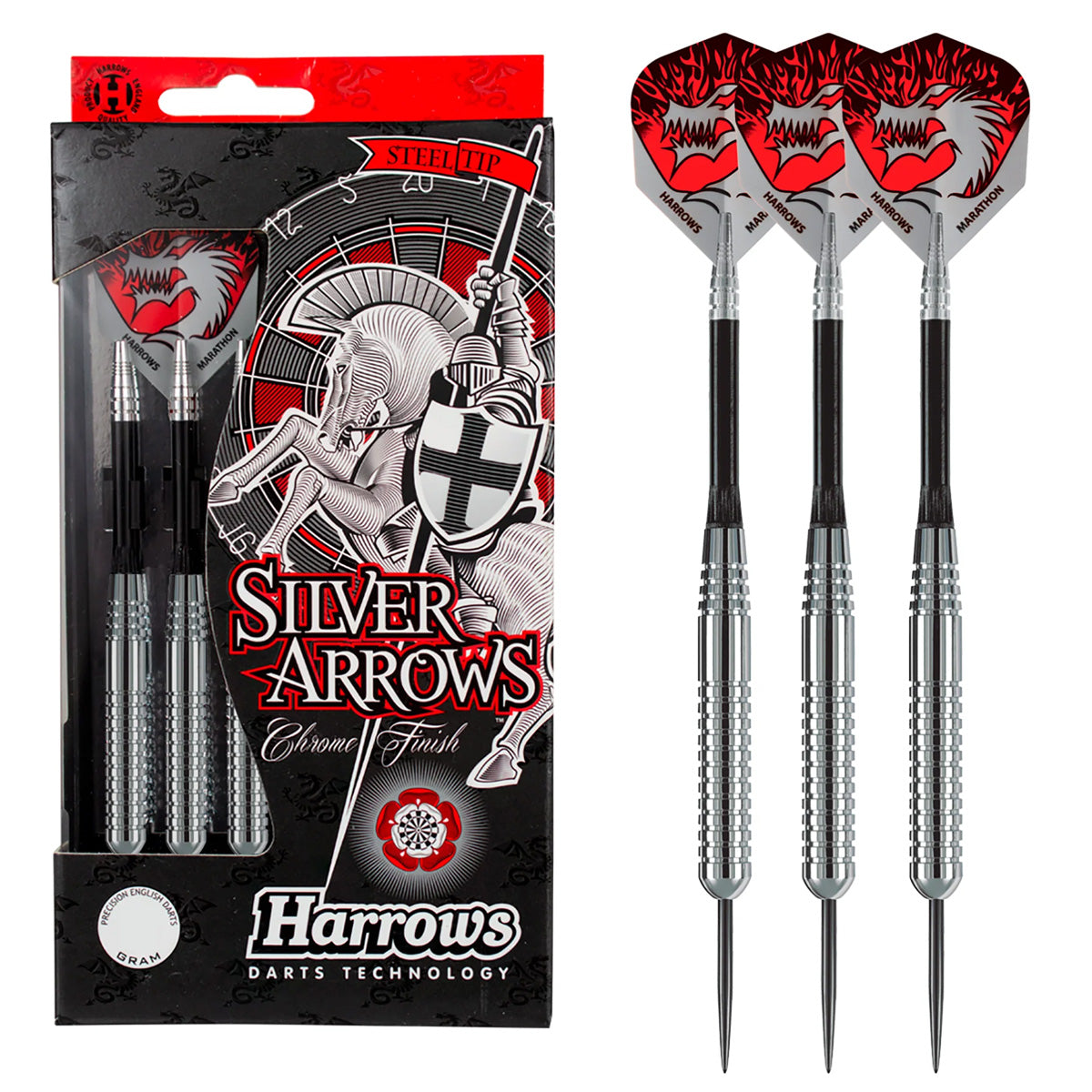 Harrows Silver Arrows Ringed Chromed Brass Steel Tip Darts