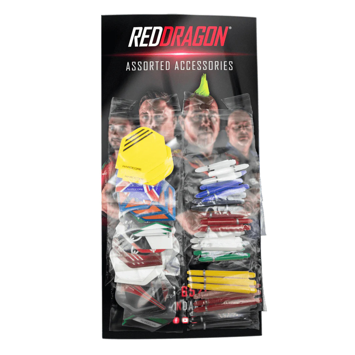 Assorted Hardcore flights & assorted 2BA ring grip shafts by Red Dragon - 10 Sets