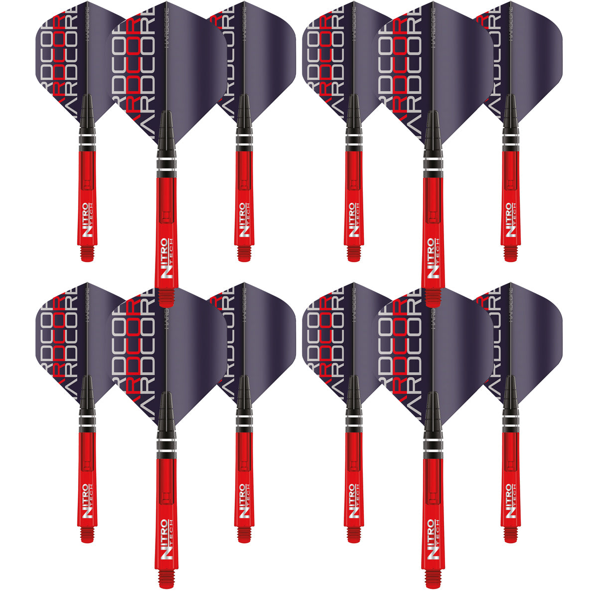 Nitrotech Flight & Shaft Combo - Red by Red Dragon - 4 Sets