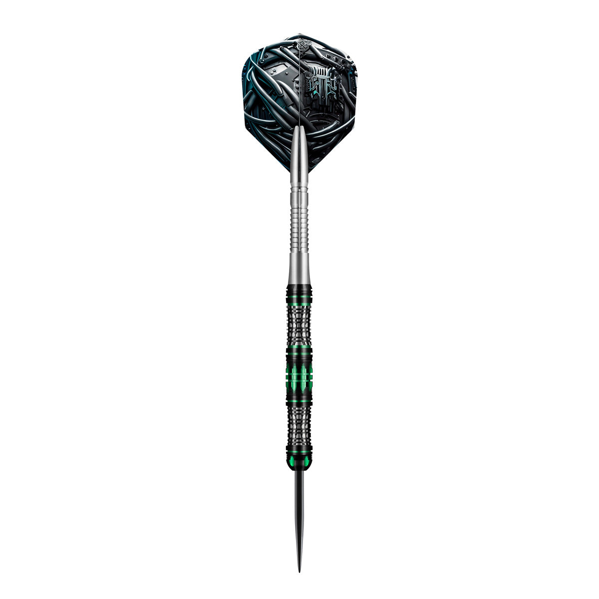 AI Cyberpunk Steel Tip Darts angled product image displaying the barrel profile, grip layout, and cyberpunk inspired design features