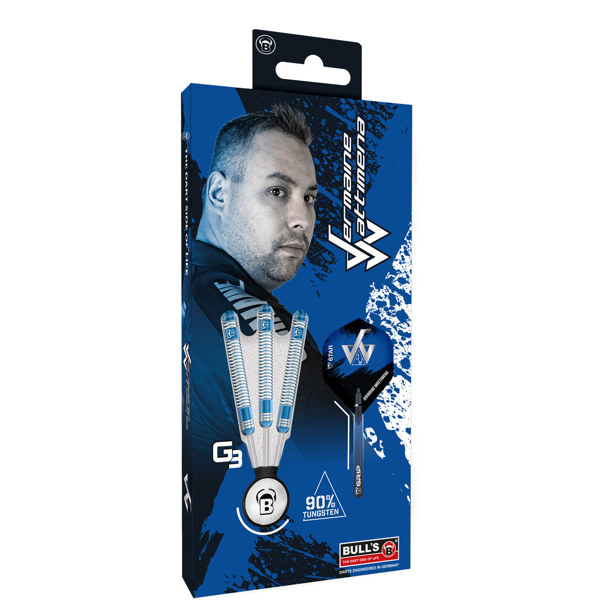 Jermaine Wattimena G3 Steel Tip Darts packaging exterior image showing the outer box artwork, branding, and presentation design