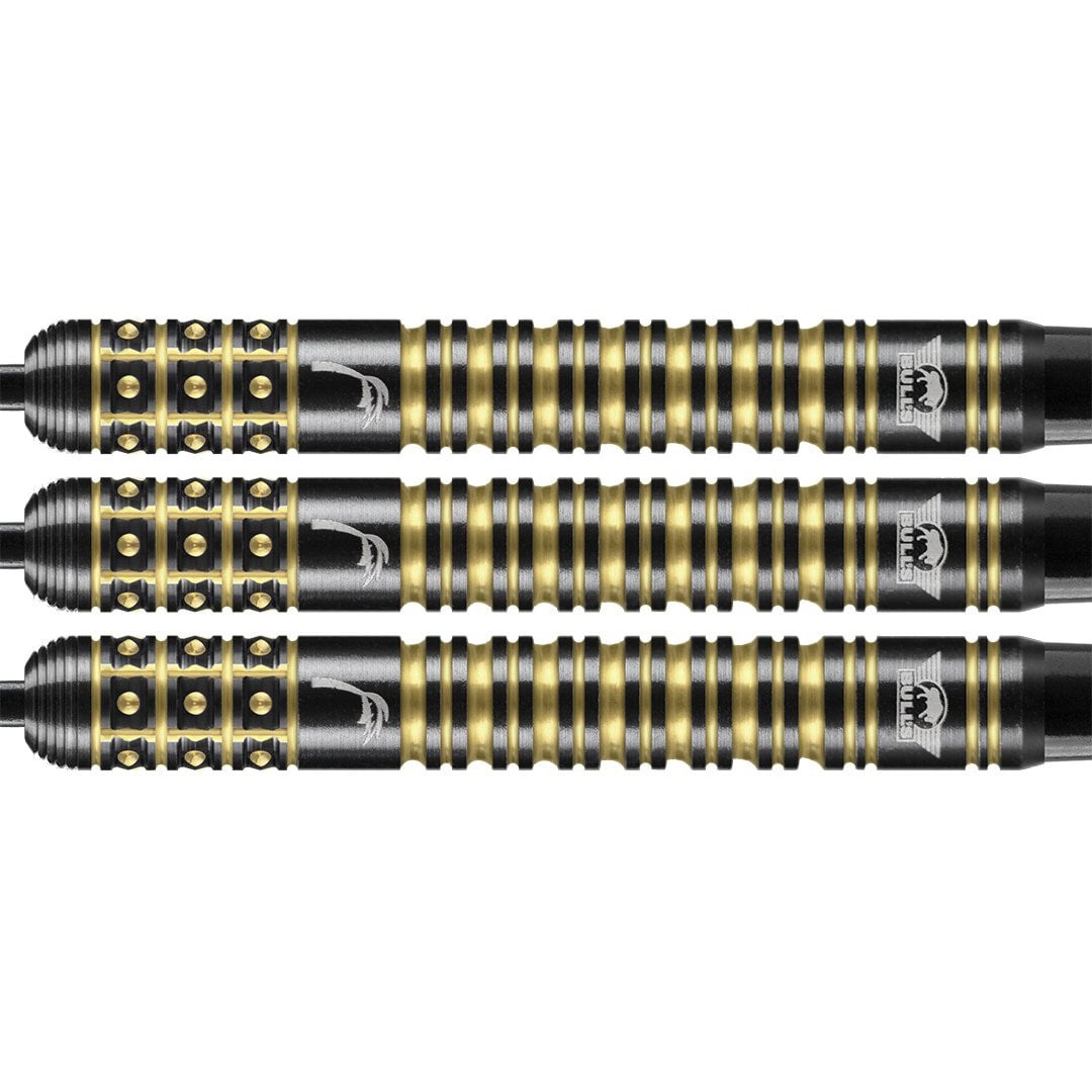 Kim Huybrechts E2 Black Titanium Steel Tip Darts close up image showing detailed grip patterns, machining, coating, and precision craftsmanship