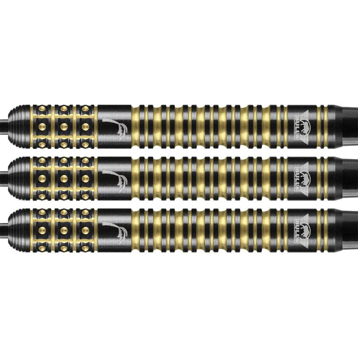 Kim Huybrechts E2 Black Titanium Steel Tip Darts close up image showing detailed grip patterns, machining, coating, and precision craftsmanship