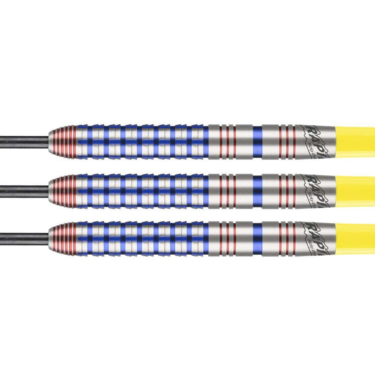 Ricky Evans 90 Percent Tungsten Steel Tip Darts close up image showing detailed grip patterns, machining, coating, and precision craftsmanship