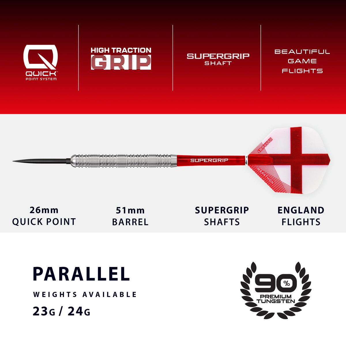 Harrows England Quick Point 90% Tungsten Steel Tip Darts