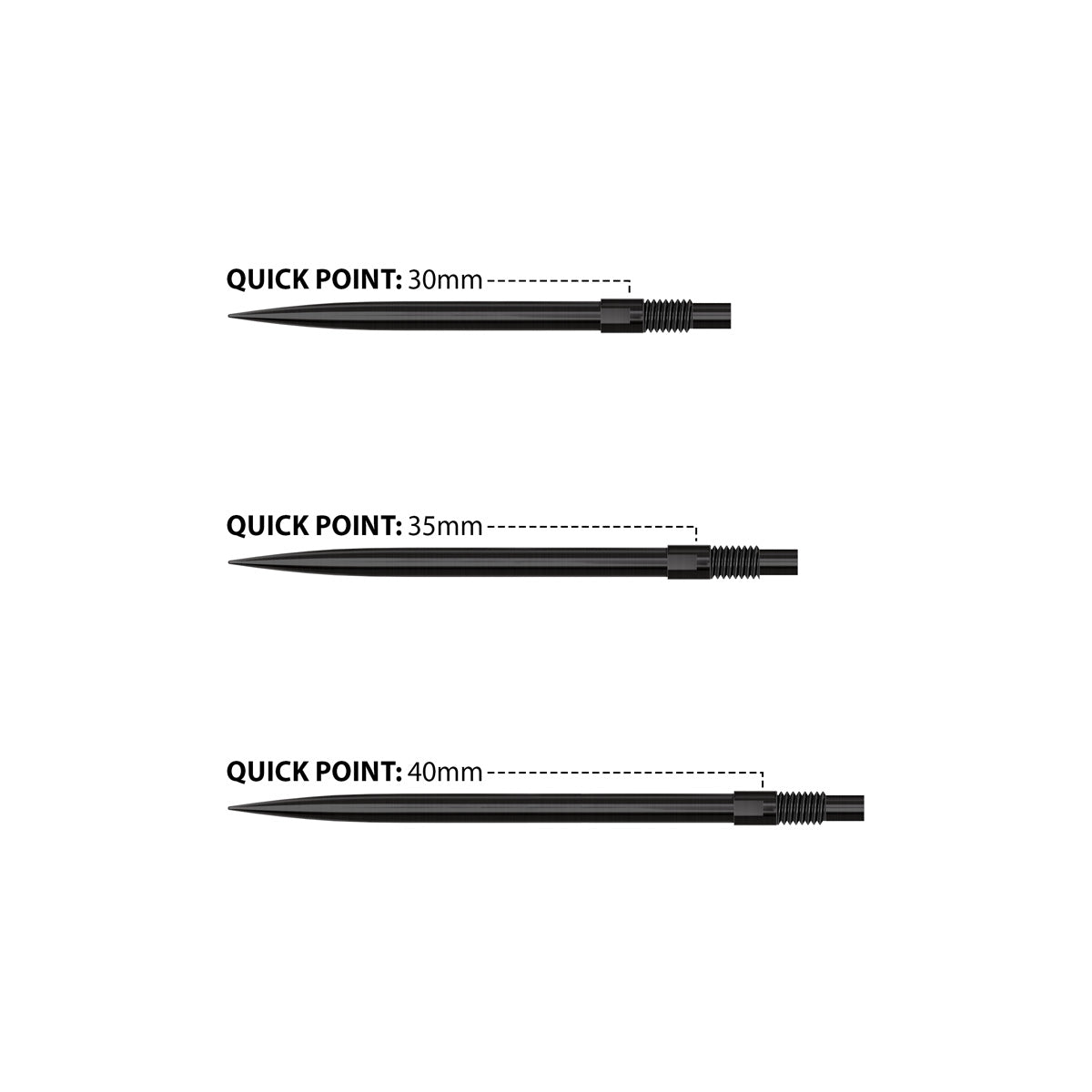 Harrows Quick Points Black image comparing the available point lengths