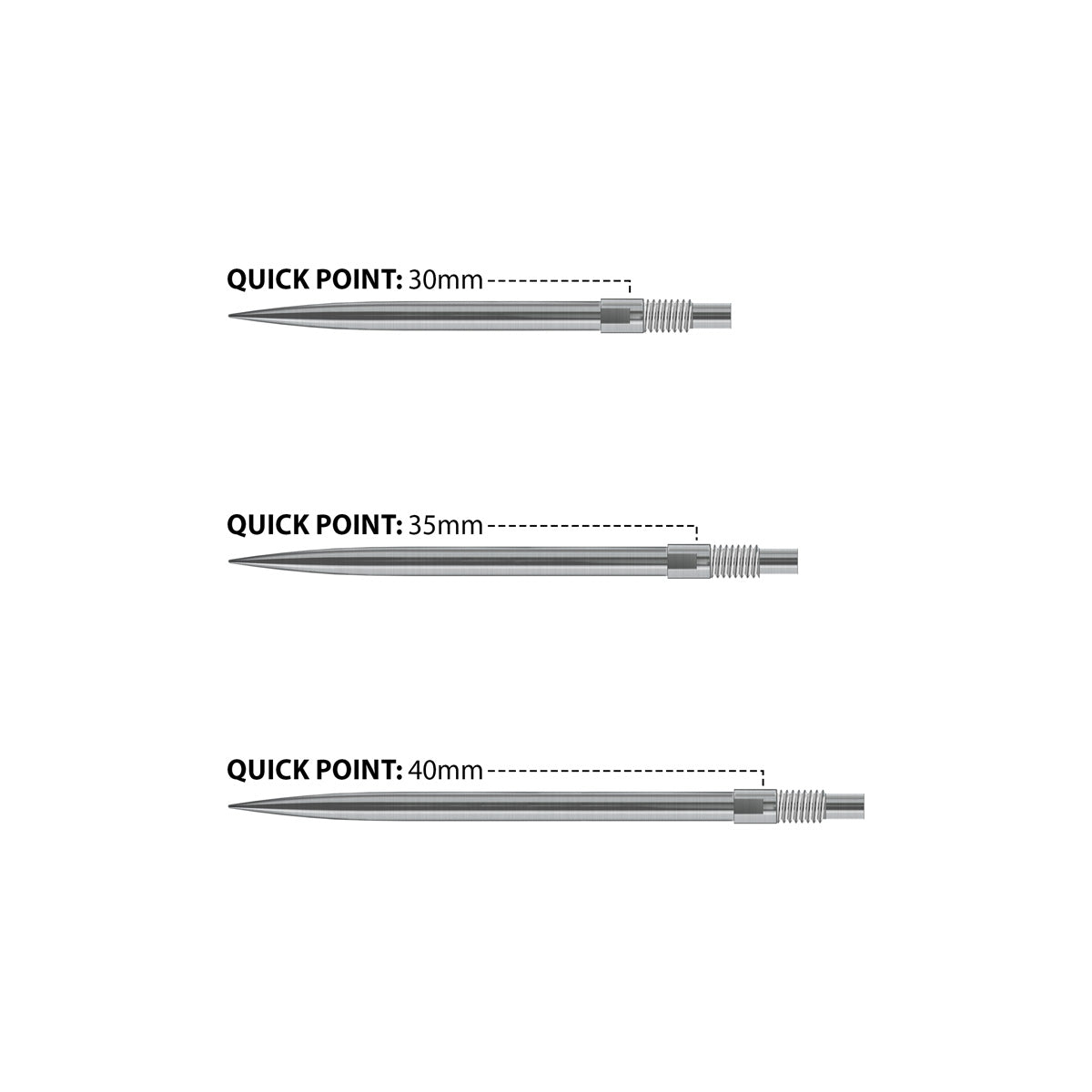 Harrows Quick Points Silver image comparing the available point lengths