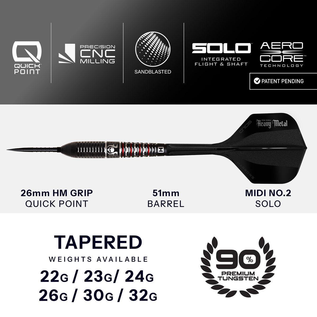 Harrow Ryan Searle Geo Quick Point 90% Tungsten Steel Tip Darts