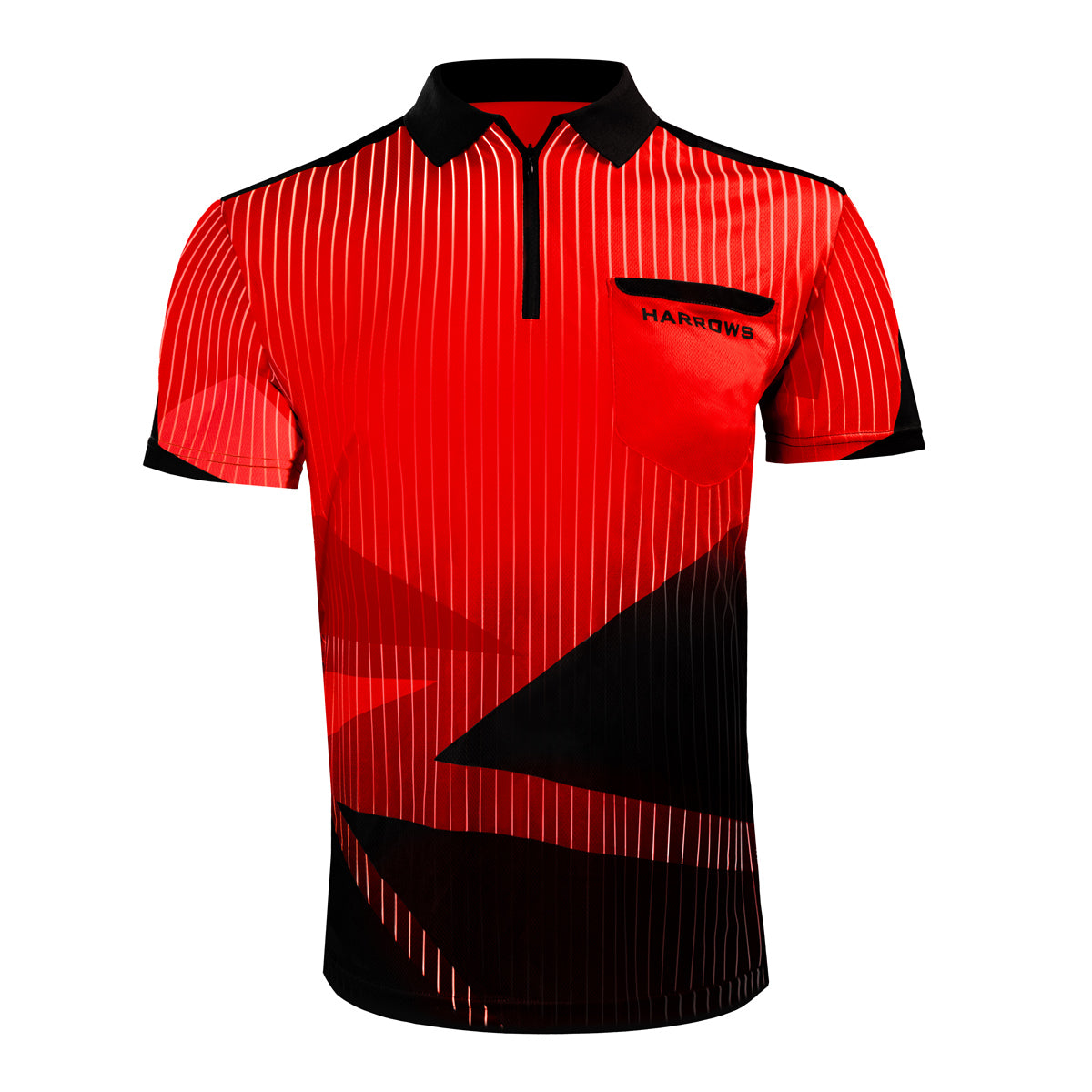 Harrows Shard Red Dart Shirt front view image showing the complete shirt design, colours, and styling details