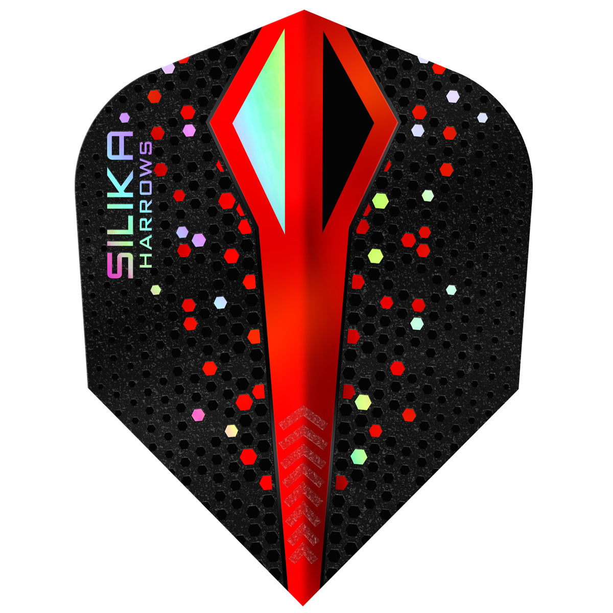 Harrows Silika Colourshift Standard No6 Dart Flights main product image showing the flight design and product contents