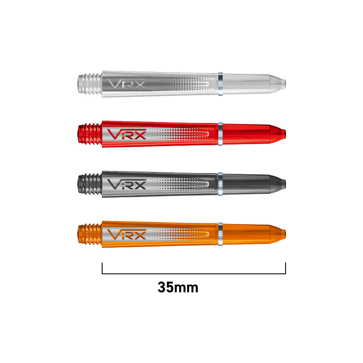 4 x Sets VRX Polycarbonate Multi Pack Dart Stems main product image showing the stems, packaging, and included contents