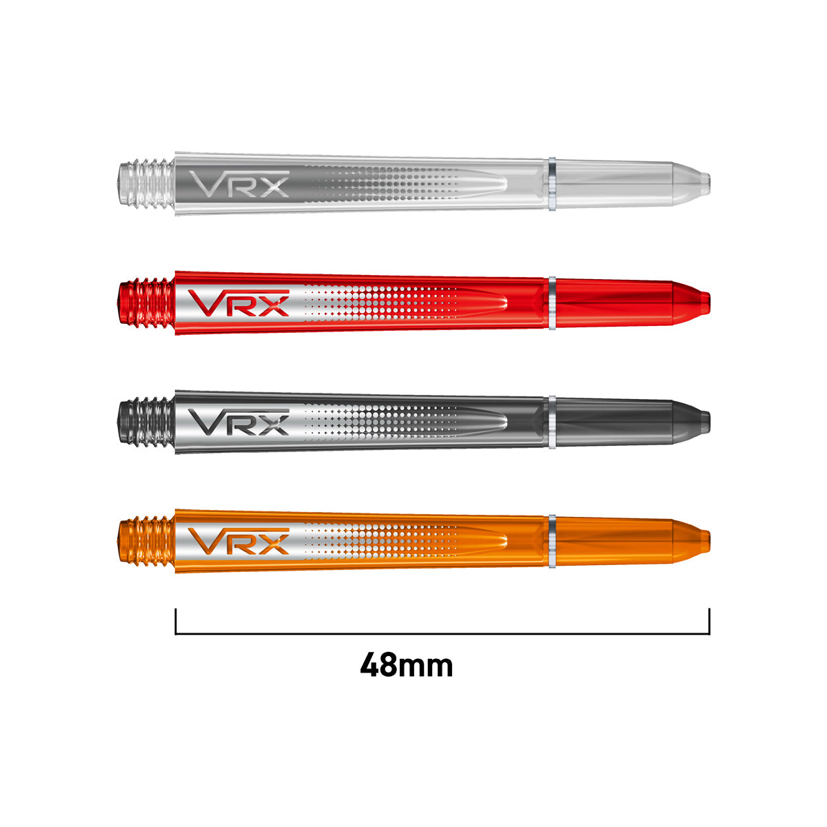 4 x Sets VRX Polycarbonate Multi Pack Dart Stems main product image showing the stems, packaging, and included contents