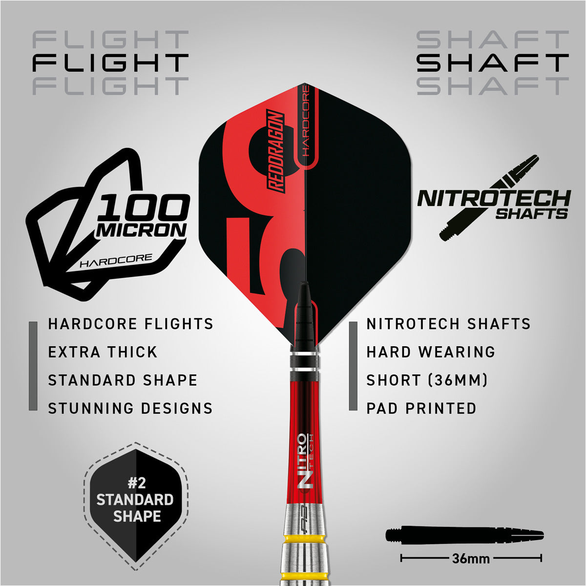 Red Dragon Chunky Stumpy 3 Steel Tip Darts image displaying the included flight and shaft configuration