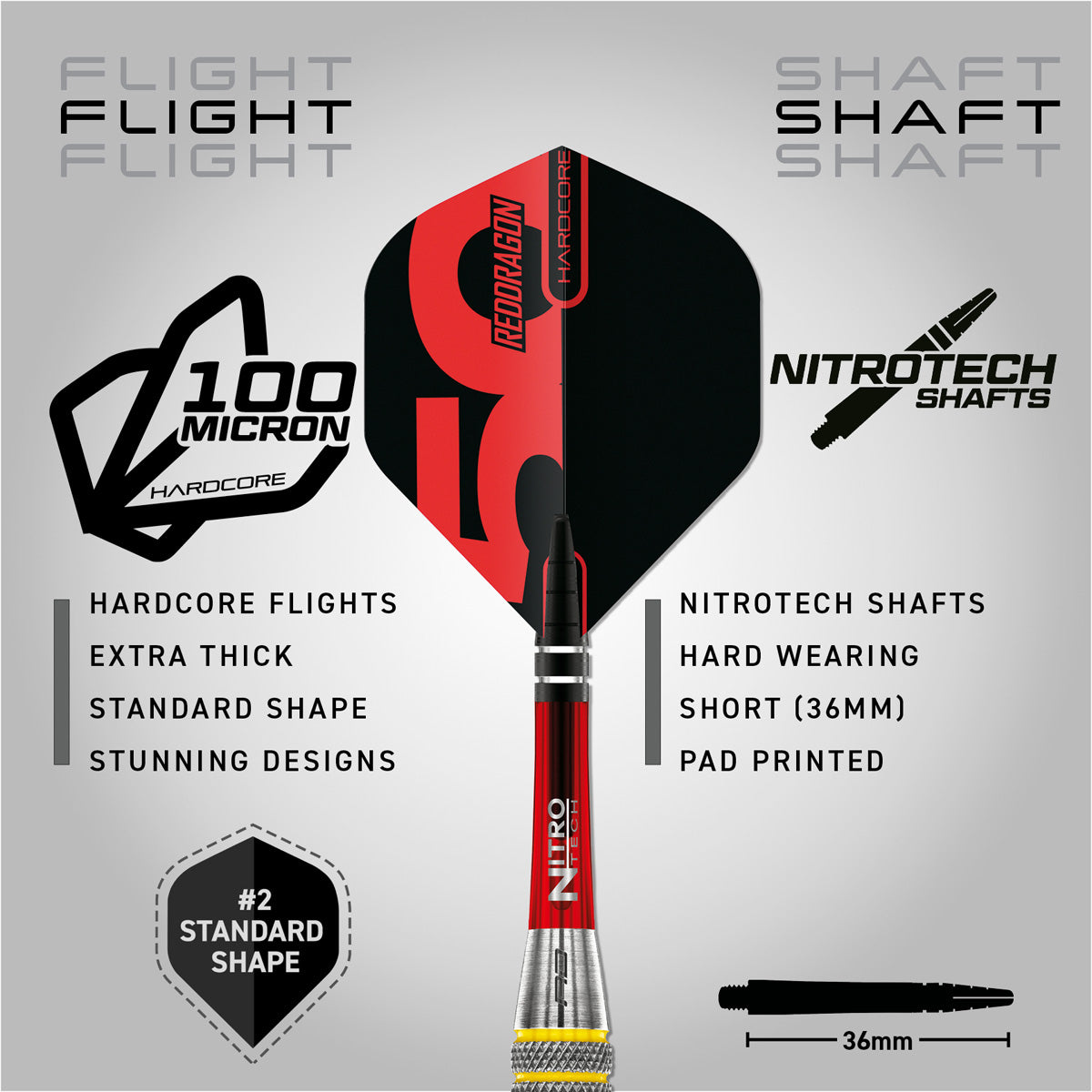 Red Dragon Chunky Stumpy 7 Steel Tip Darts image displaying the included flight and shaft configuration