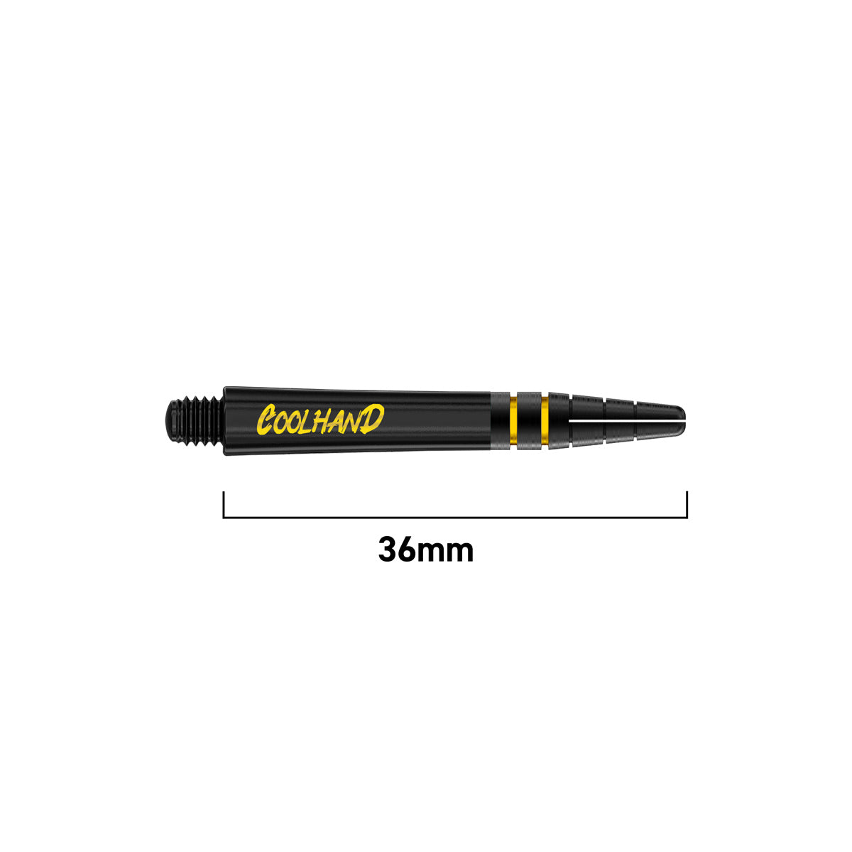 Coolhand Nitrotech Black Gold Dart Stems Shafts length guide image showing available stem sizes and dimensions