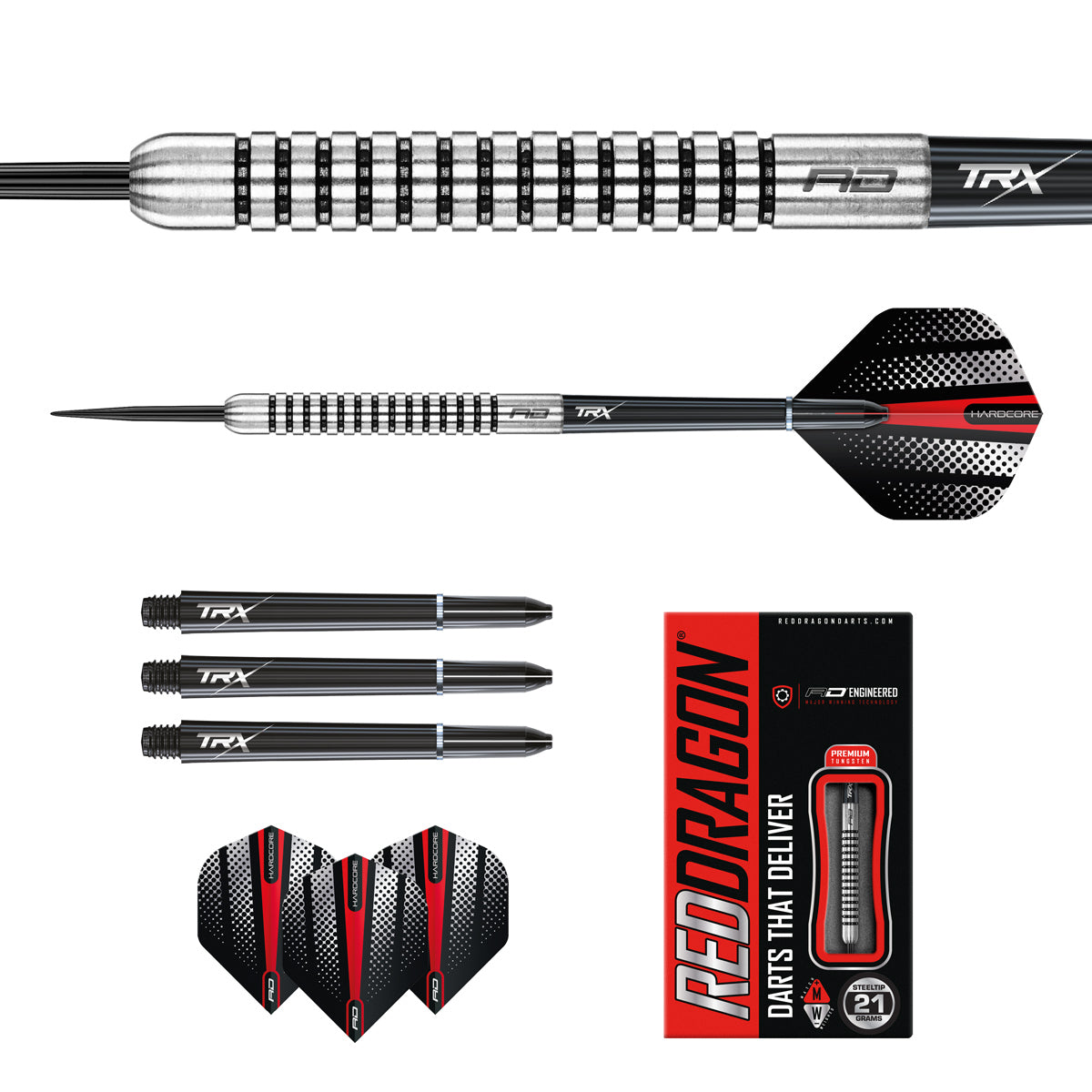 Contents of the Fury 1 darts box including flights, shafts and accessories