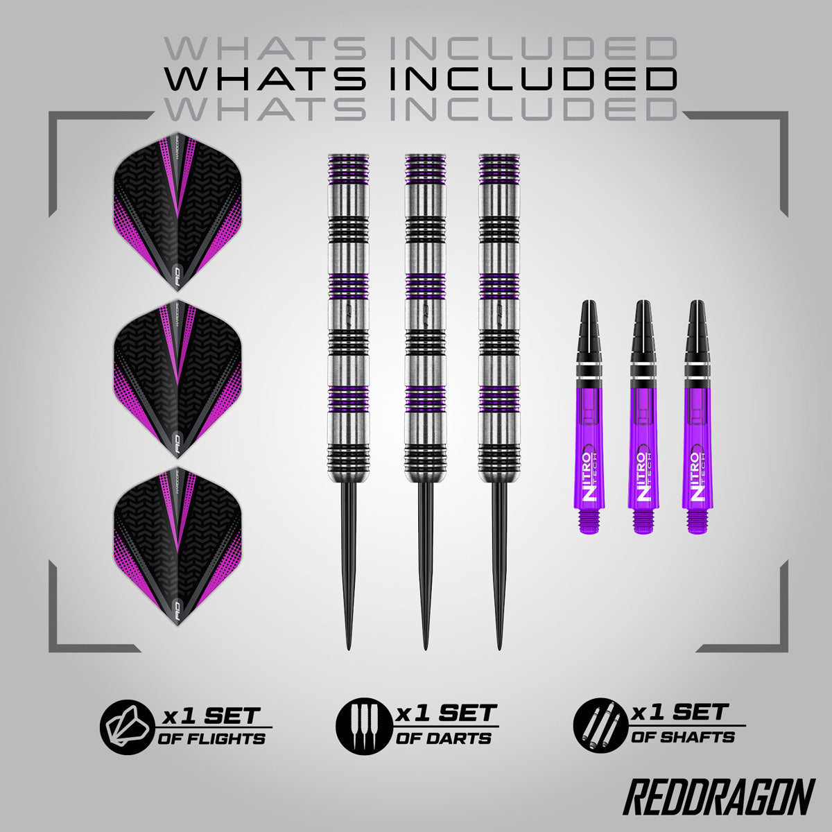 Red Dragon Gemma Hayter Steel Tip Darts image displaying everything included inside the box