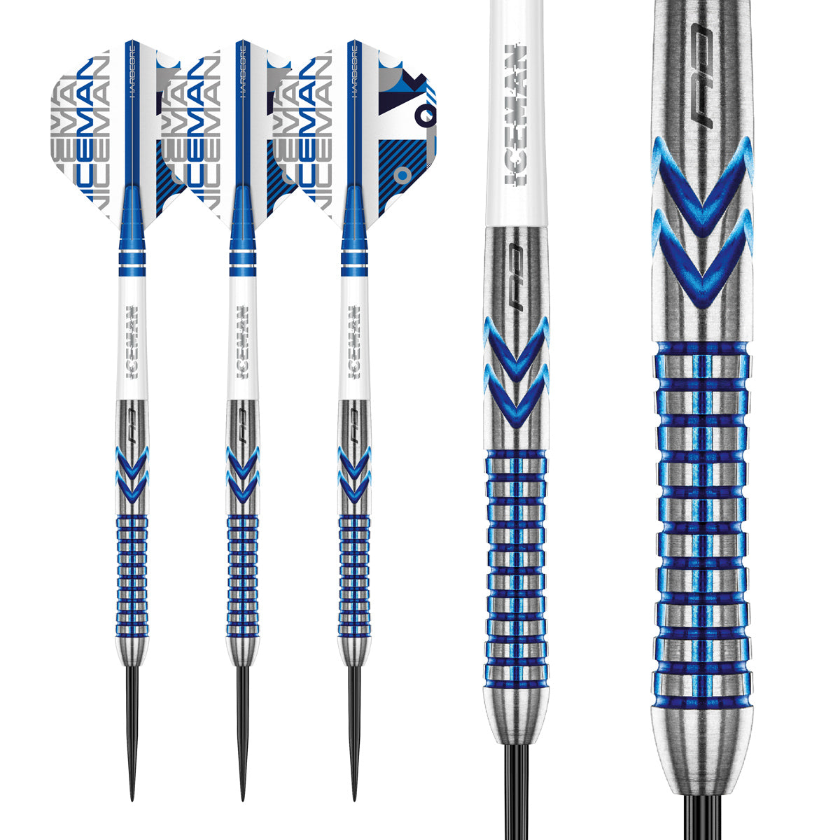 Multiple angle view of the Gerwyn Price Iceman Contour dart barrel profile and design