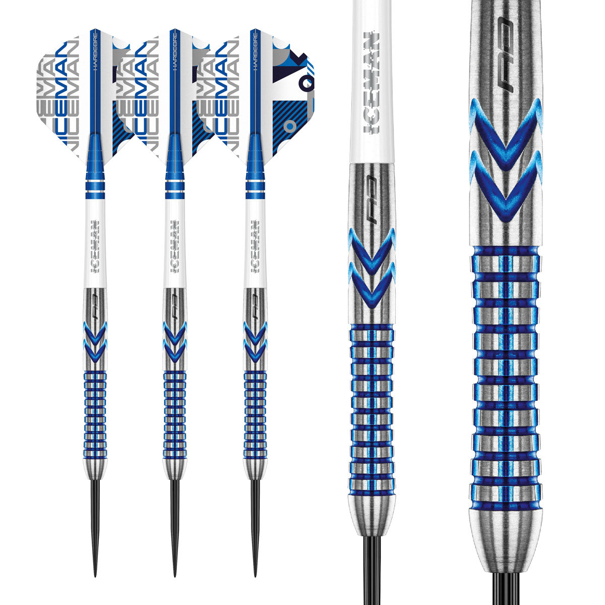 Multiple angle view of the Gerwyn Price Iceman Contour dart barrel profile and design