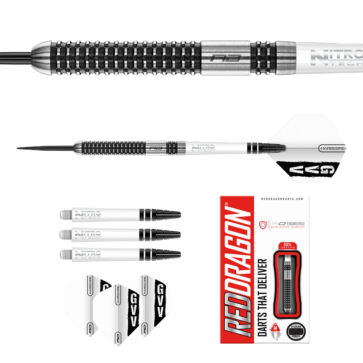 Gian van Veen Axis SE Steel Tip Darts image displaying everything included inside the box