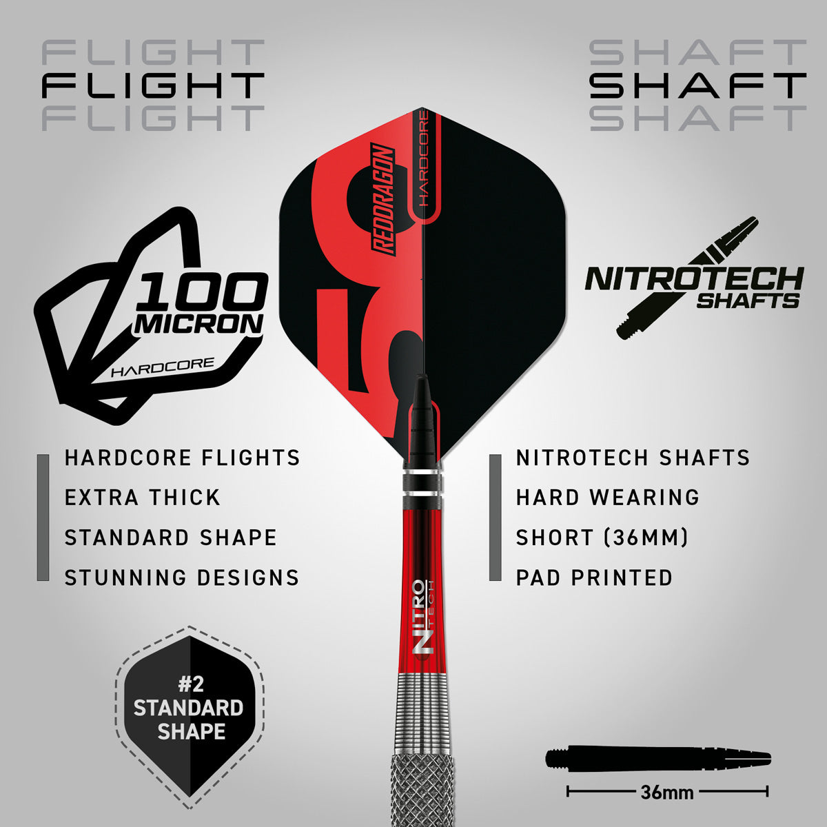 Red Dragon Grizzly 2 Steel Tip Darts image displaying the included flight and shaft configuration