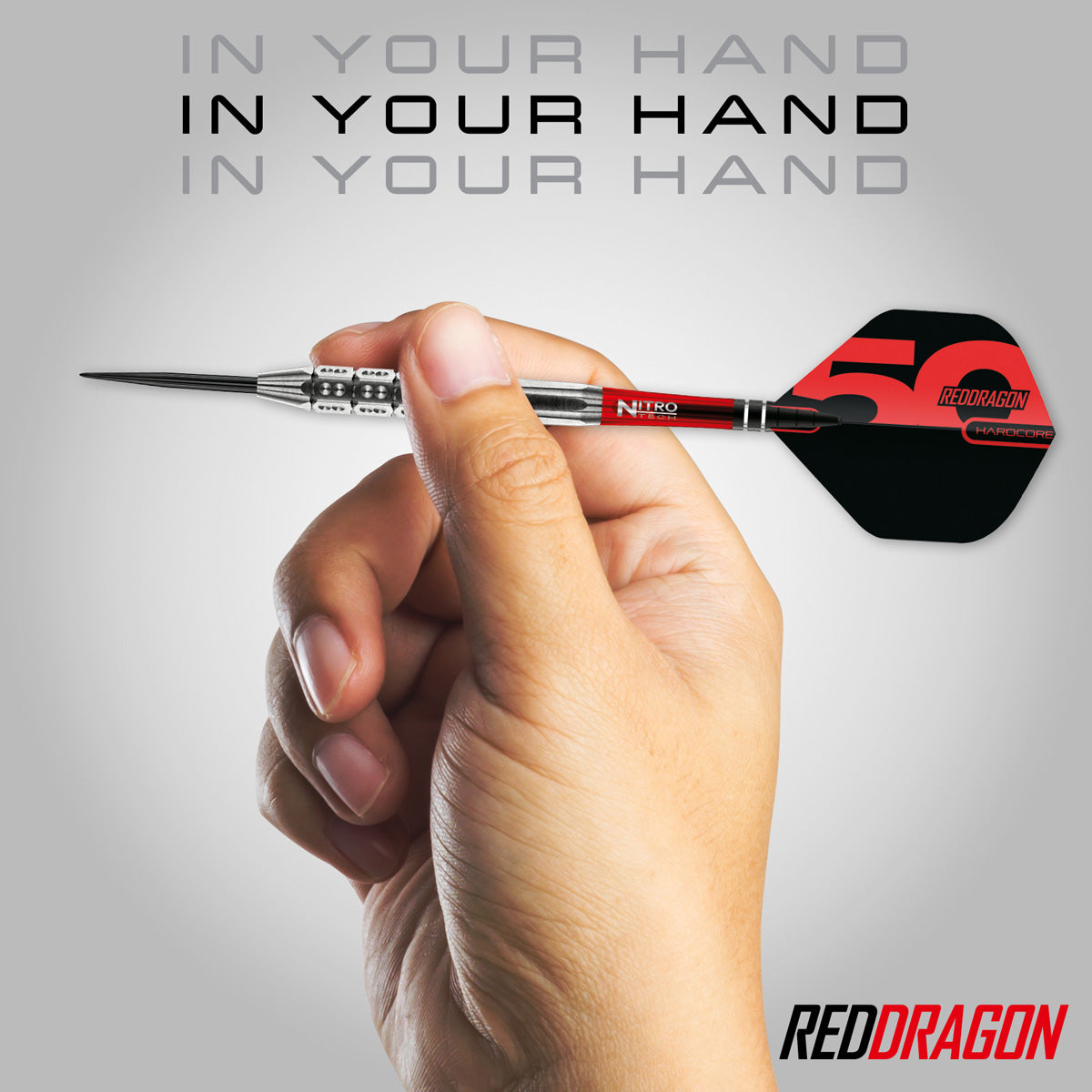 Red Dragon Hexoset 3 Steel Tip Darts close up image highlighting the barrel grip texture, coating, machining, and design details