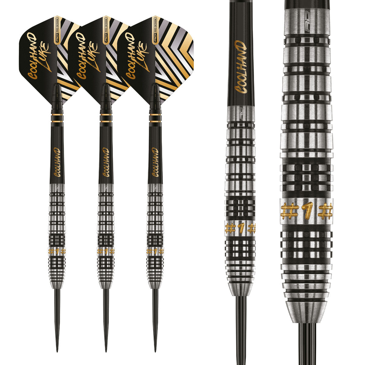 Luke Humphries Prestige Steel Tip Darts complete dart overview image showing the full barrel profile and design from multiple angles