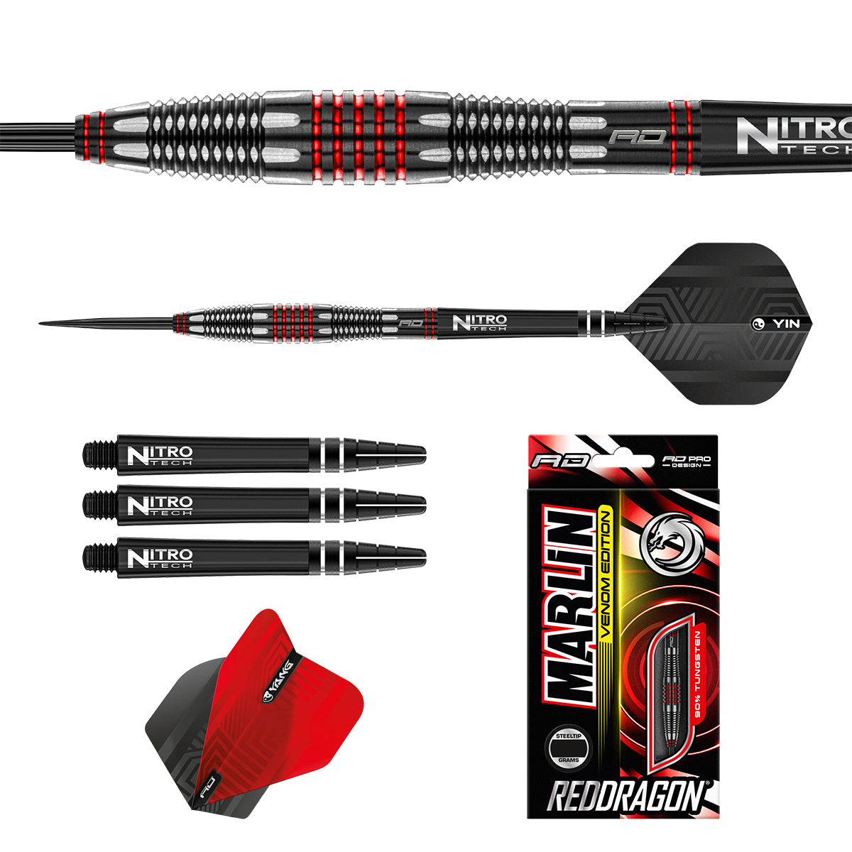 Contents of the Marlin Venom darts box including flights, shafts and accessories