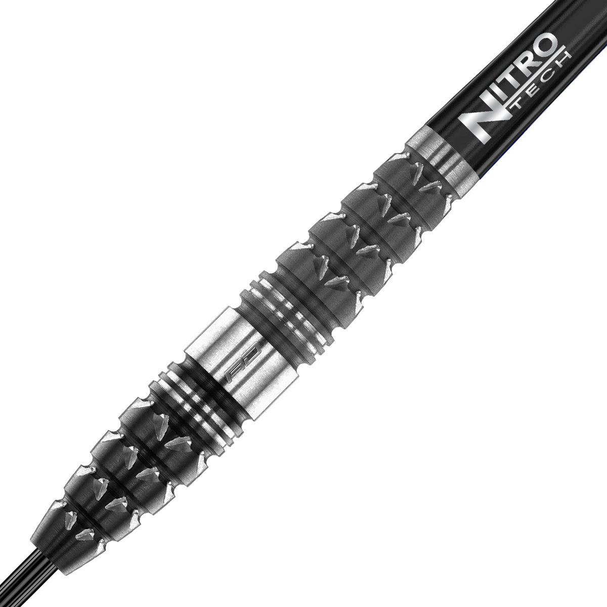 Paradym Torpedo Steel Tip Darts zoomed image highlighting the barrel grip, machining, coating, and surface detail