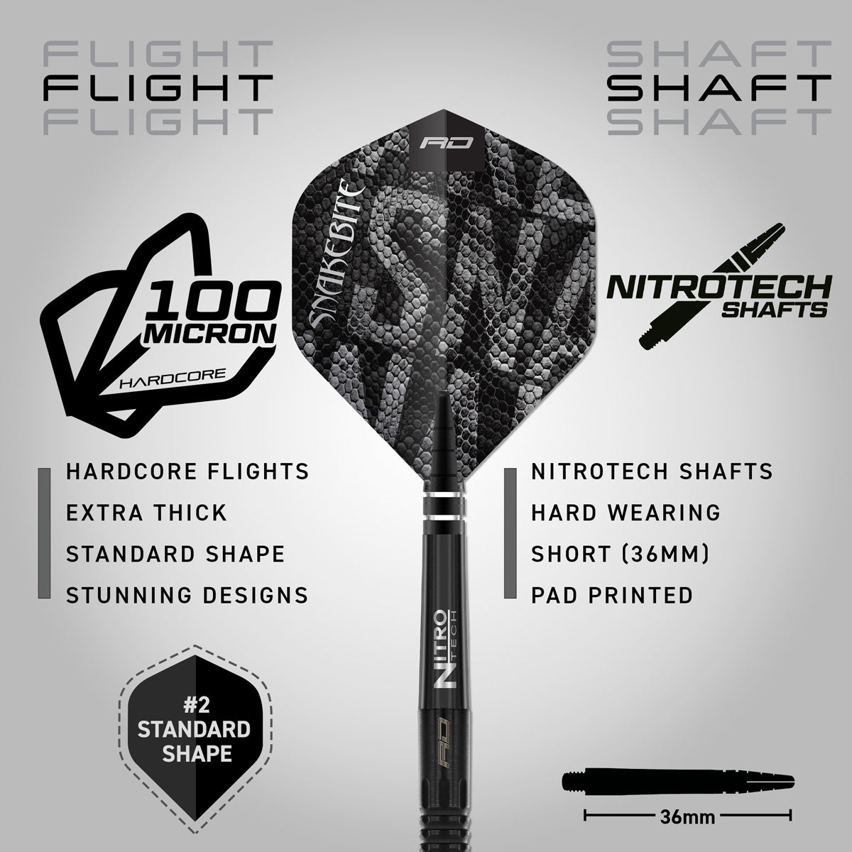 Red Dragon Peter Wright Black Mamba Steel Tip Darts image displaying the included flight and shaft configuration