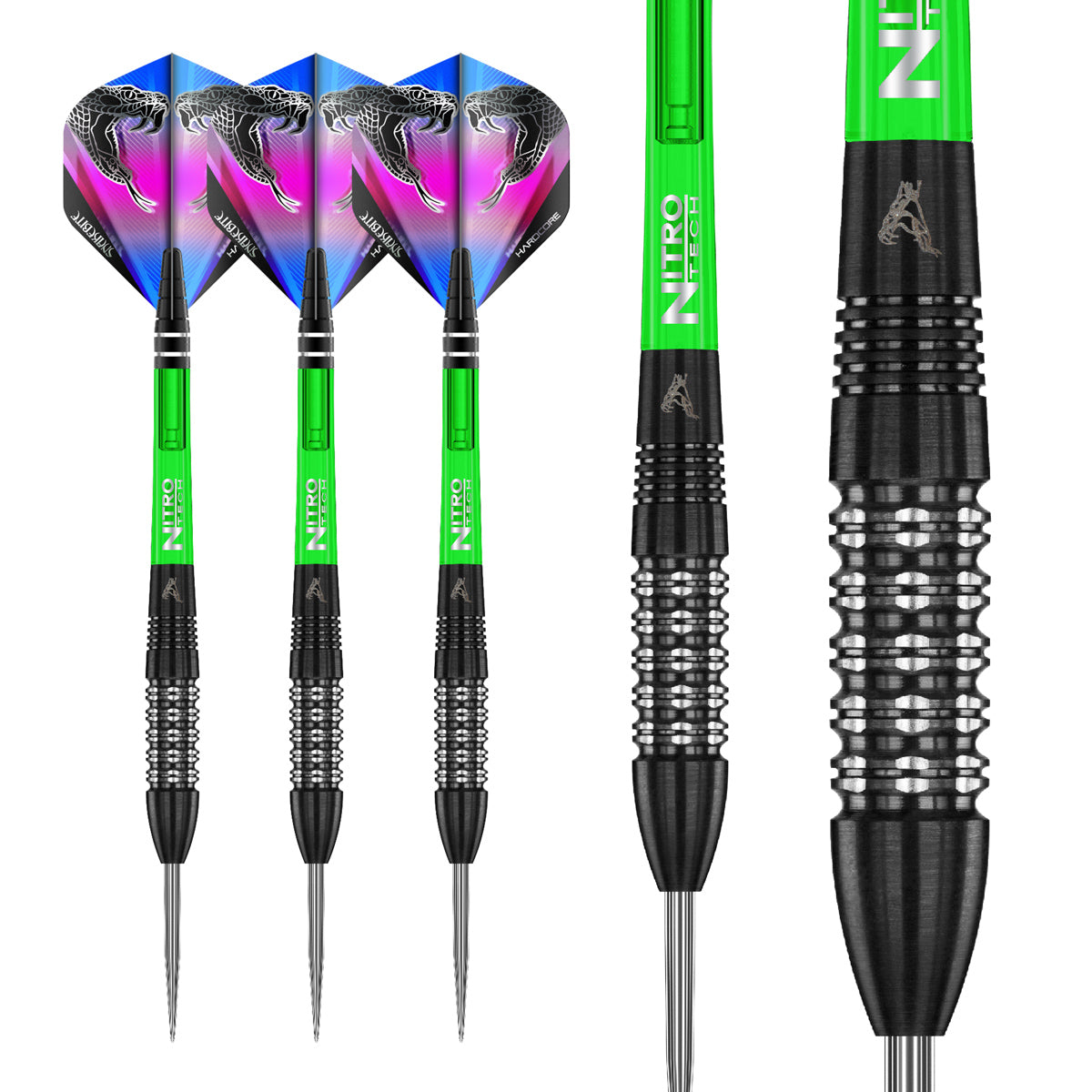 Multiple angle view of the Peter Wright Black Strike dart barrel profile and design