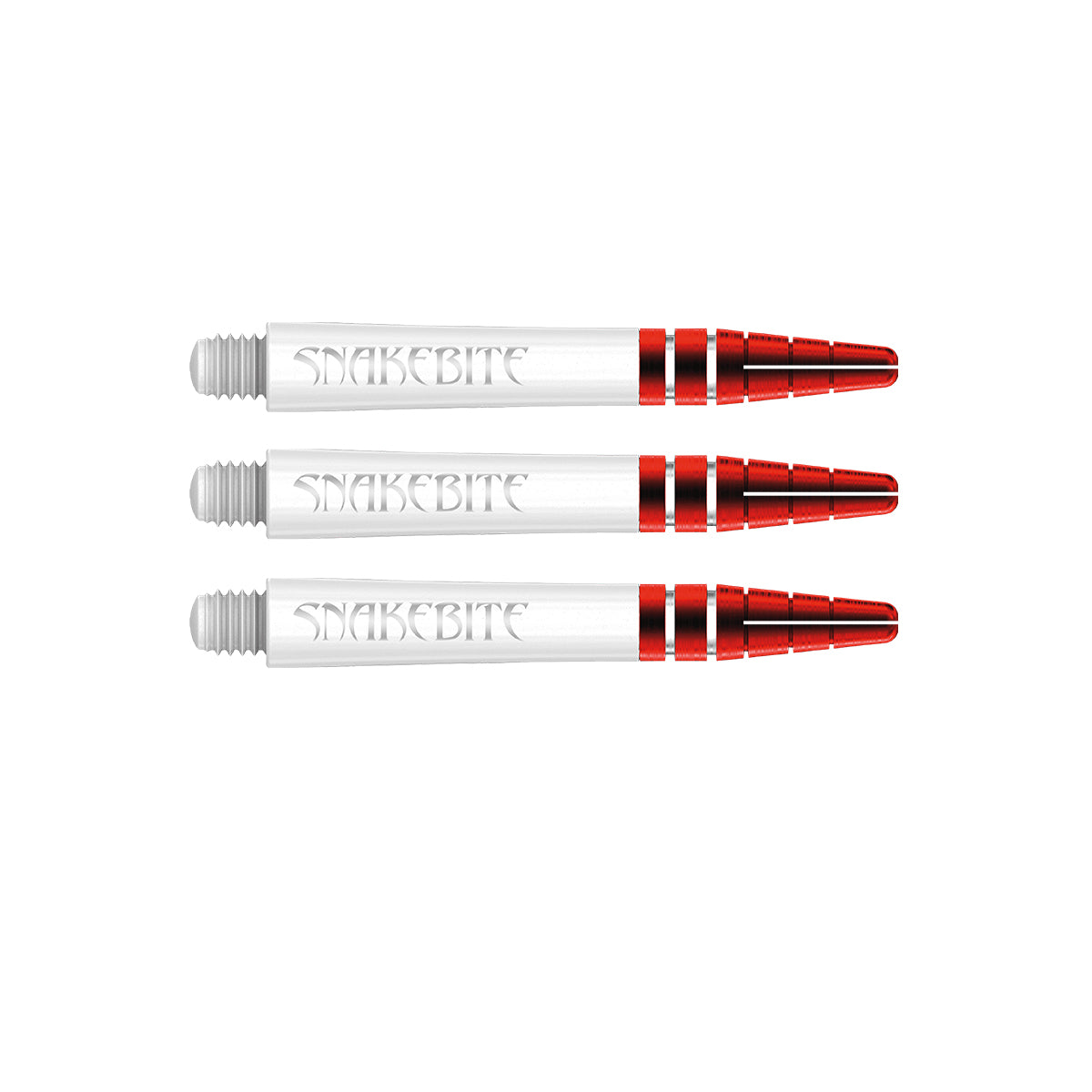 Peter Wright Snakebite Logo Nitro Ionic Dart Stems White Red main product image showing the stems, packaging, and included contents