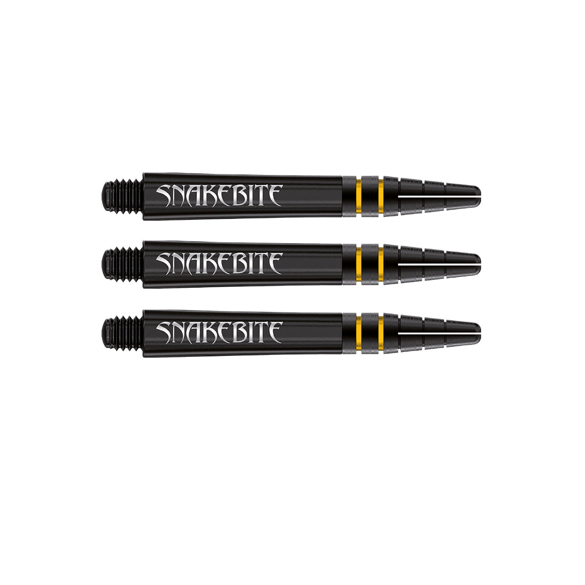 Peter Wright Snakebite Logo Nitrotech Dart Stems Black main product image showing the stems, packaging, and included contents