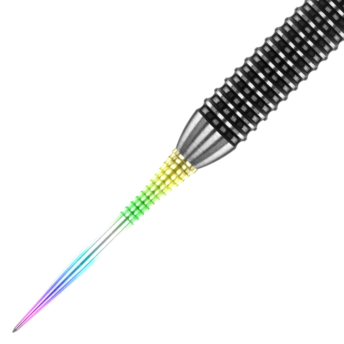 Red Dragon Raptor Gripped Dart Point Rainbow close up image highlighting the point texture and machining