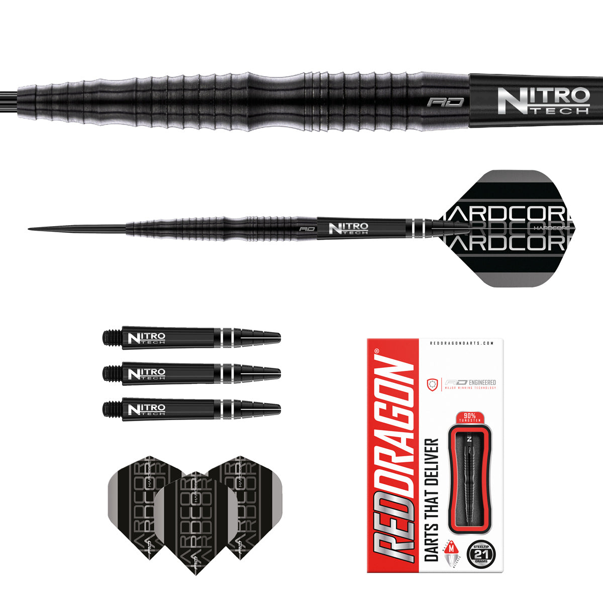 Contents of the Razor Edge Extreme darts box including flights, shafts and accessories