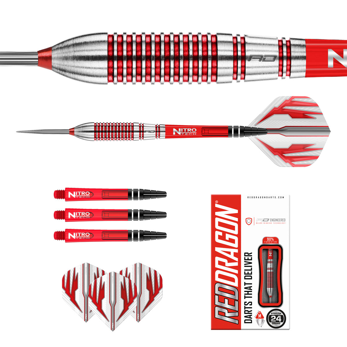 Contents of the Reflex darts box including flights, shafts and accessories