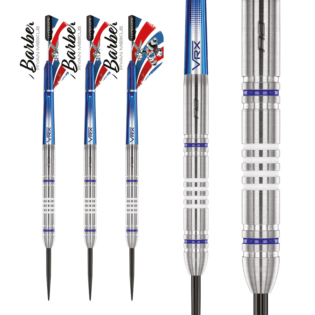 Ryan Meikle Steel Tip Darts complete dart overview image showing the full barrel profile and design from multiple angles
