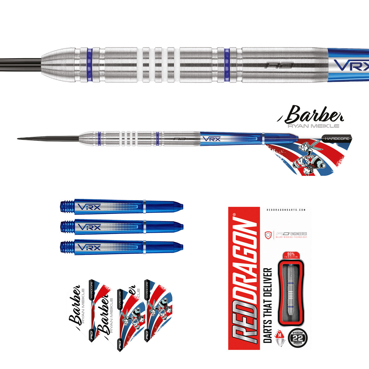 Ryan Meikle Steel Tip Darts image displaying everything included inside the box