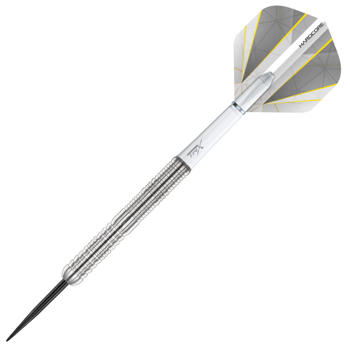Seren 1 Pure Steel Tip Darts close up image highlighting the barrel grip texture, coating, machining, and design details
