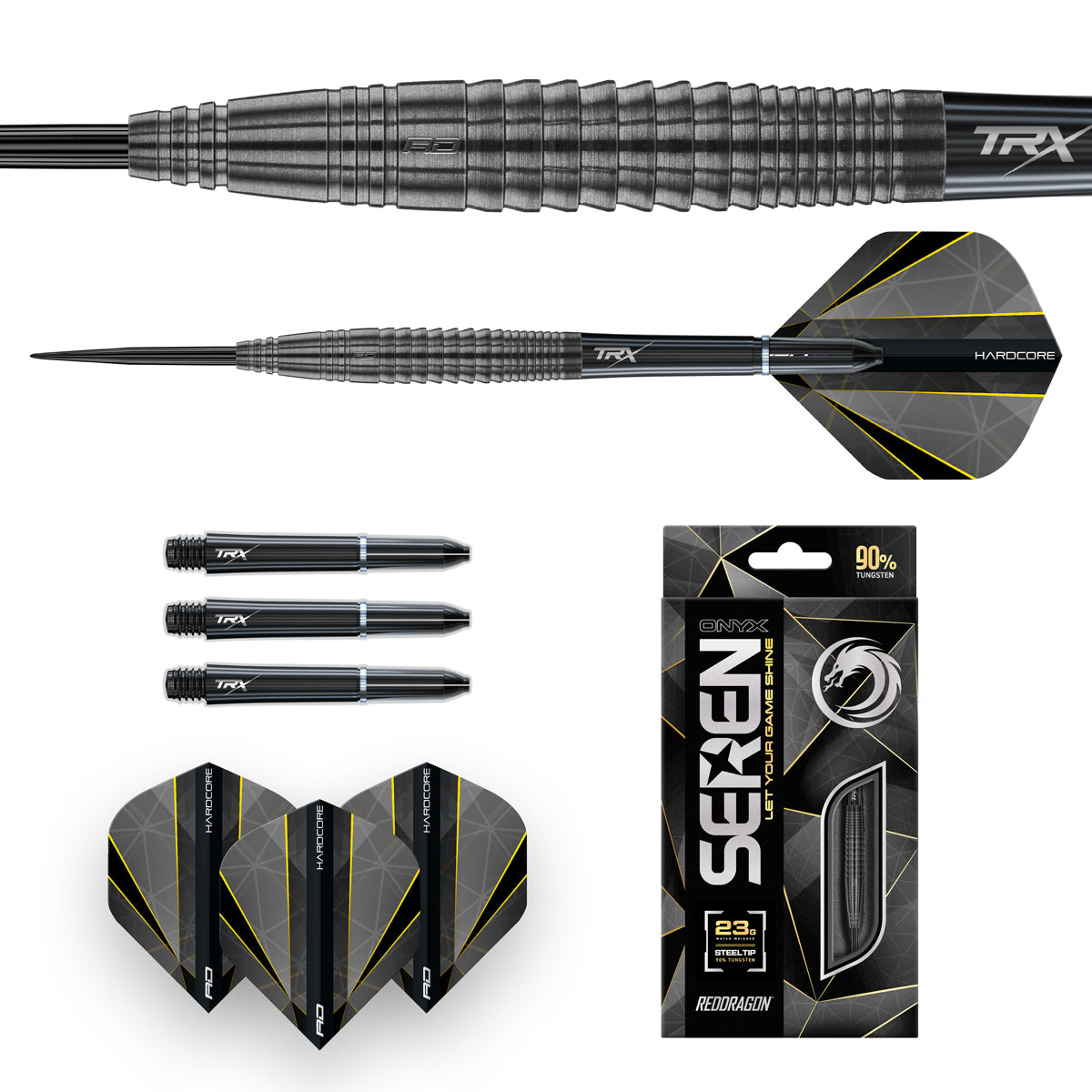 Seren 4 Onyx Steel Tip Darts image displaying everything included inside the box