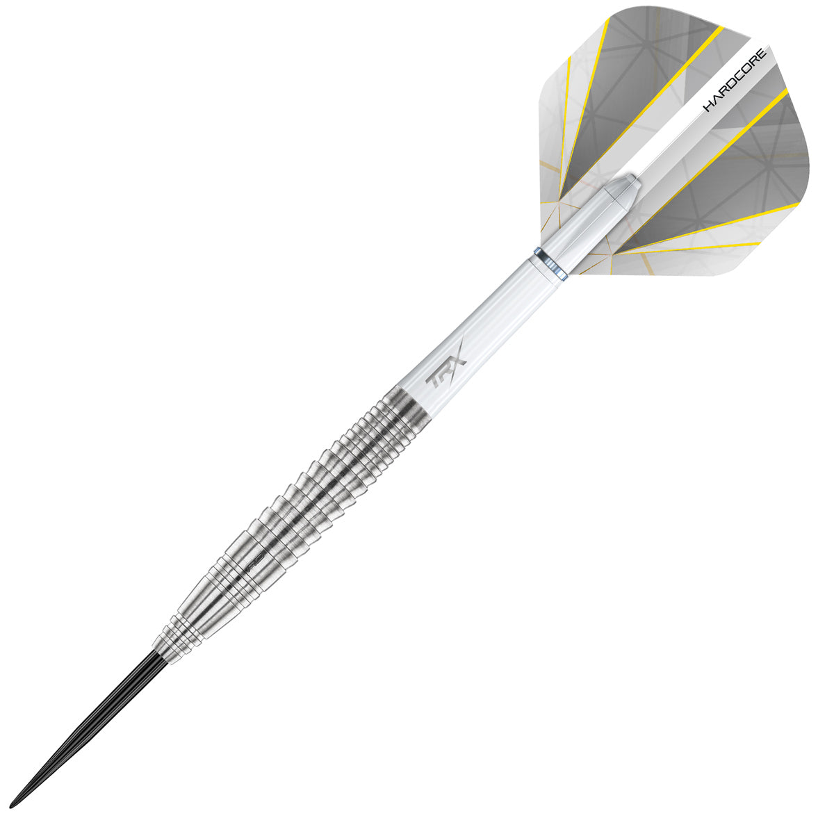 Seren 4 Pure Steel Tip Darts close up image highlighting the barrel grip texture, coating, machining, and design details