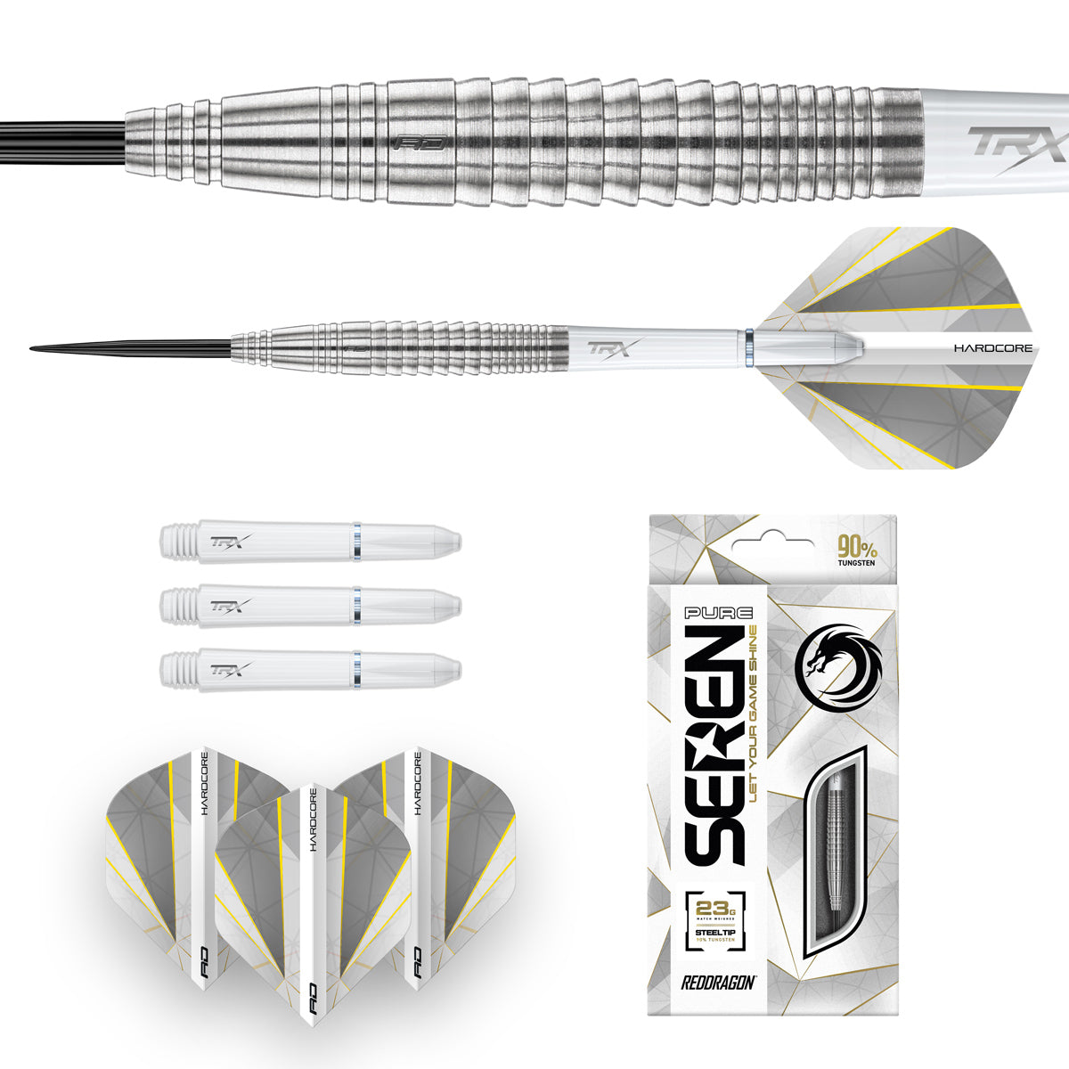 Seren 4 Pure Steel Tip Darts image displaying everything included inside the box